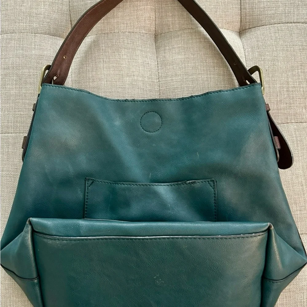 Elegant Blue/Green faux Leather Shoulder Bag